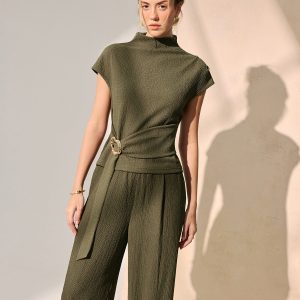 Tie-Waist Textured Knit Top & Pants Set