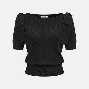 Bow Shoulder Short Sleeve Knit Sweater