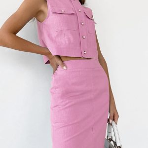 Split Pockets Sleeveless Skirt Set