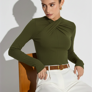 Twisted Front Detail Long Sleeve Knit Top
