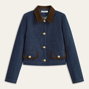 Metal Button Suede Collar Denim Jacket