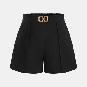 Mid Waist Metal Buckle A-Line Shorts