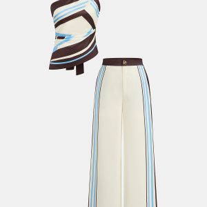 Printed One Shoulder Satin Top & Pants Set