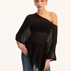 Off Shoulder Sheer Asymmetric Knit Sweater