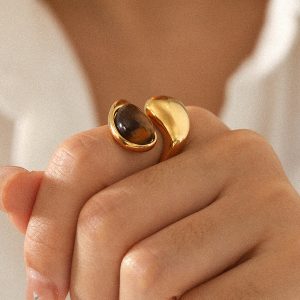 Tiger Eye Stone Open Cuff Ring