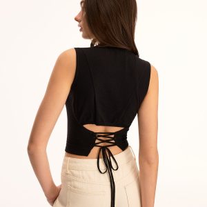 Back Lace-Up Sleeveless Crop Top