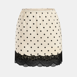 Polka Dot Lace-Trim Mini Skirt