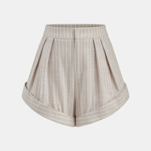 Mid-Waist Striped Pleated Cotton Shorts