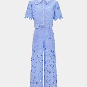 Cutout Lace Short Sleeve Top & Pants Set