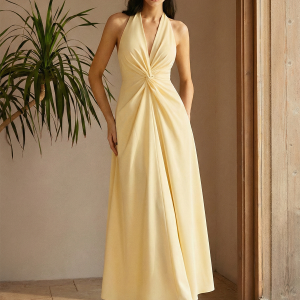 Halter Neck Twisted Waist Maxi Dress