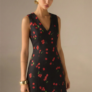 Cherry Print Sleeveless V-Neck Mini Dress