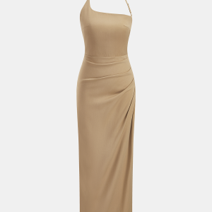Halter Ruched Bodycon Maxi Dress