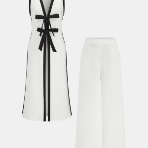 Bow Tie Longline Vest Coat & Pants Set