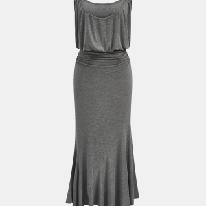 Ruched Asymmetric Cami Maxi Dress