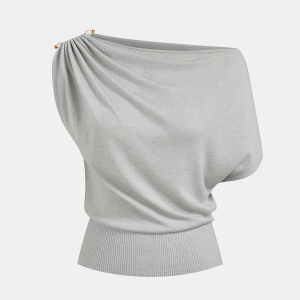 Wool Blend Off Shoulder Pearl Knit Top