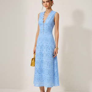 Cotton Sleeveless Embroidered Eyelet Dress