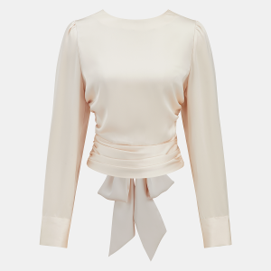 Backless Satin Long-Sleeve Blouse