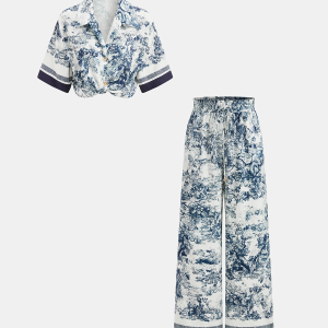 Toile Print Shirt & Wide Leg Pants Set