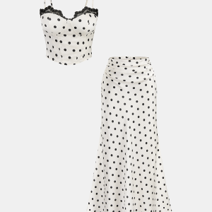 Polka Dot Lace Trim Cami Top & Skirt Sets