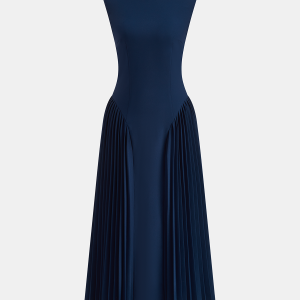 Sleeveless Fitted Pleated Maxi Dress