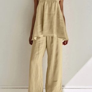 Solid Casual Pants Set