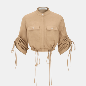 Linen-Cotton Drawstring Cropped Shirt