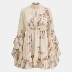 Layered Ruffled Floral Chiffon Mini Dress