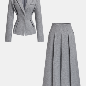 Tweed Blazer & Pleated Skirt Set