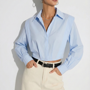 Wide-Shoulder Cropped Shirt