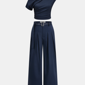 One-Shoulder Top & Wide-Leg Pants Set