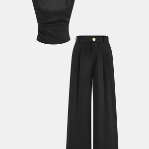 Sleeveless Ruched Top & Pleated Pants Set