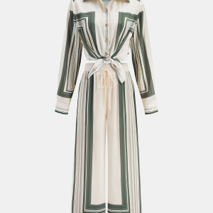 Geometric Print Shirt & Wide Leg Pants Set