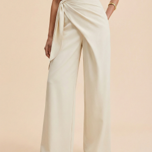 Draped Wrap Wide-Leg Pants