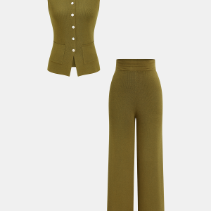 Knit Vest & Elastic Waistband Pants Set