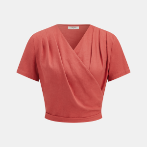 Wrap V-Neck Short Sleeve Blouse