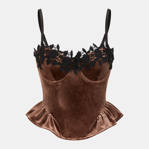 Velvet Floral Lace Ruffle Cami Top