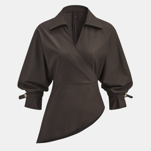 Tencel-Blend Asymmetric Wrap Blouse