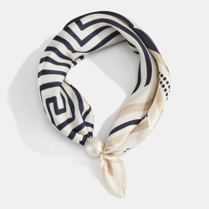 Pearl Buckle Closure Geometric Print Scarf