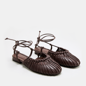 Leather Woven Lace-Up Flat Sandals