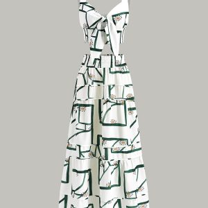 Front Tie Cami Top With Tiered Skirt Set