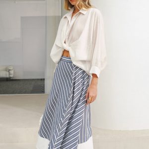 Twist Front Balloon Sleeve Button-Down Shirt