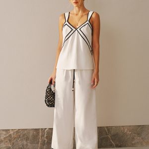 Contrast Trim Cami Top & Wide Leg Pants Set