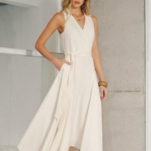 Pocket Detail Sleeveless Belted Maxi Dress
