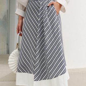 Pocket Detail Striped Midi Skirt
