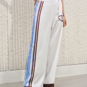 Side Stripe Satin Wide-Leg Pants