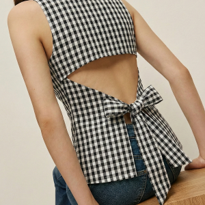 Gingham Bow Backless Sleeveless Top