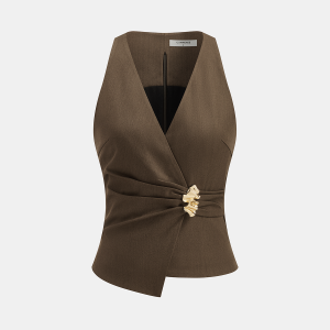 Deep V Cinched Waist Metal Buckle Vest