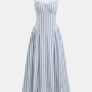 Lace Trim Striped Cotton Cami Maxi Dress
