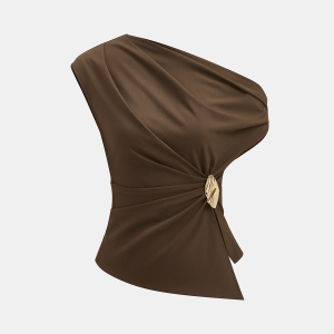 One Shoulder Ruched Buckle Blouse