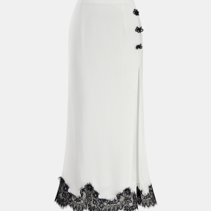 Knot Button Satin Lace Split Maxi Skirt